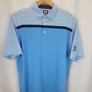 FootJoy Golf Polo Men 2 Tone Blue w/ White Stripes Extra Large Brookville C.C.